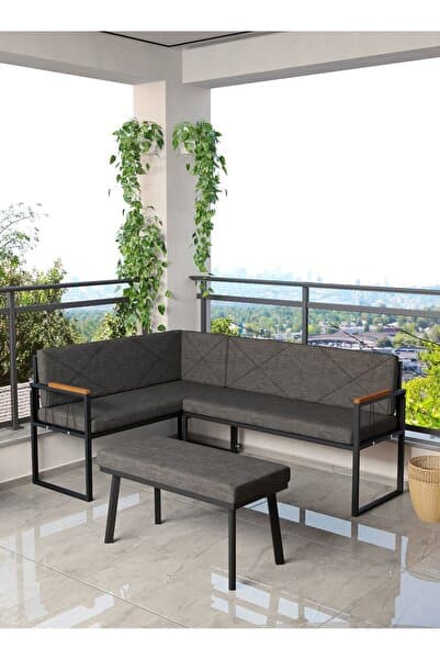 Mygusi Src Serisi Balkon, Bahçe, Cafe, Köşe Takımı, Balkon Köşe Takımı - Puflu - Antrasit