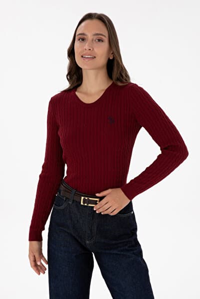 U.S. Polo Assn. Kadın Bordo Bisiklet Yaka Basic Kazak 50313626-VR014