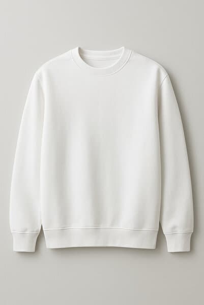 CLIPMAN Erkek Slim Fit Bisiklet Yaka Sade Baskısız 3 Iplik Sweatshirt Beyaz
