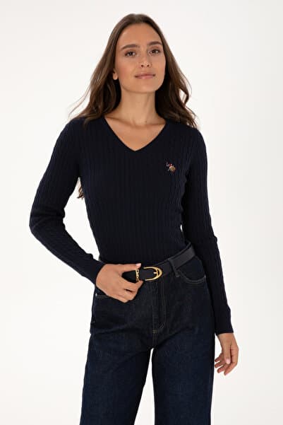 U.S. Polo Assn. Kadın Lacivert V Yaka Basic Kazak 50307700-VR033
