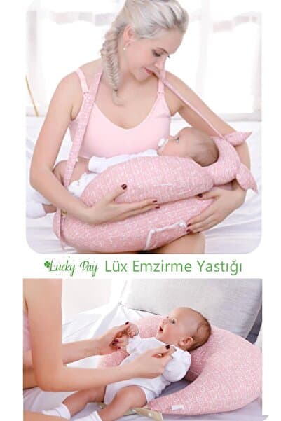 Lucky Day Lüx Emzirme Yastığı, Emzirme Destekleyici Yastık, Emzirme Minderi, Oturma Destek Minderi Pembe