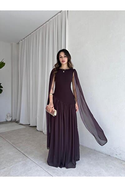 Mooi Butik WONKA Maxi Elbise 8486 - Acı Kahve