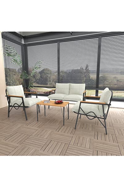 DORUK HOME Balkon, Bahçe, Cafe, Metal Kanepe Koltuk Takımı , Bahçe Mobilyası, 70X40 sehpalı - 211 krem