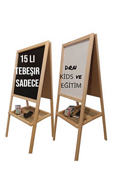 Store Drn Kids & Eğitim Çift Taraflı Ayaklı Yazı Tahtası. Kalem, Silgi Ve 15'li Renkli Tebeşir.
