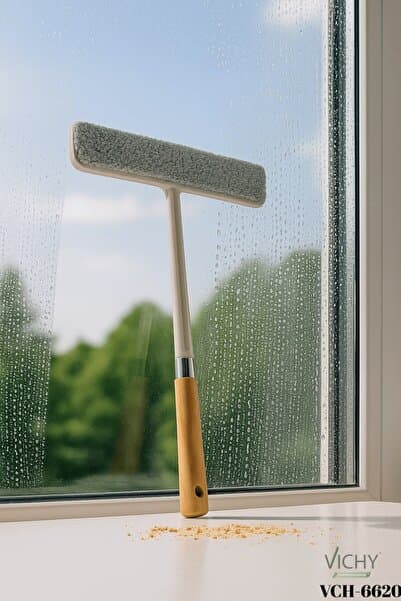 Uzun Ömürlü Mikrofiber Cam Silme Aparatı –Bambu Saplı, Kolay Kullanım Çiziksiz Sonuç VCH-6620