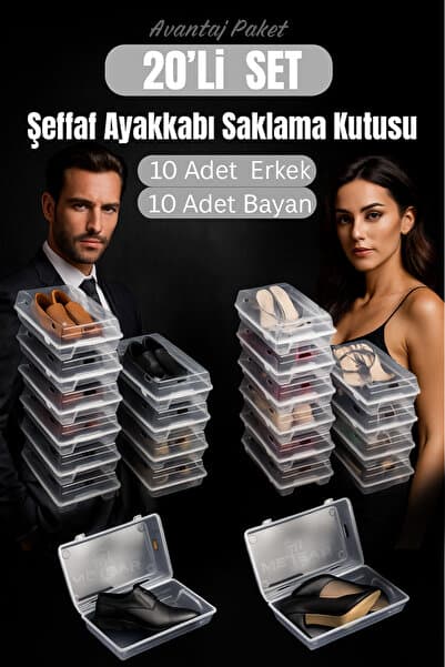 20’li Set Şeffaf Ayakkabı Kutusu Erkek& Bayan– Ayakkabı Saklama Kutusu Düzenleyici Organizer