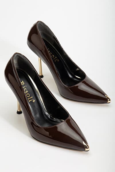 RİSSOLİ Kadın Acı Kahve Rugan Burun Gold Detaylı İnce Topuklu Stiletto