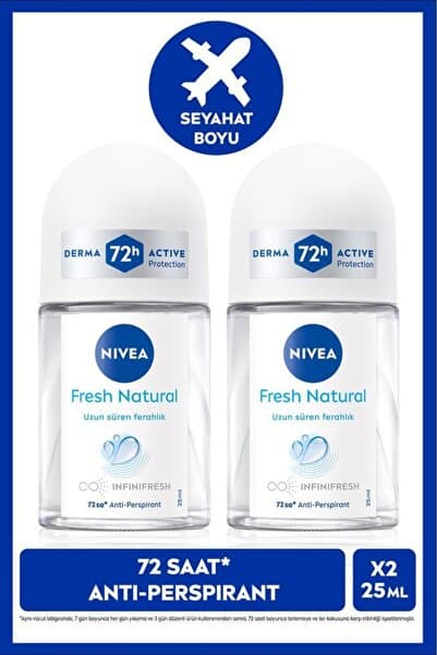 NIVEA Kadın Roll-on Deodorant Fresh Natural 25ml, 72 Saat Anti-perspirant Koruma, Seyahat Boyu, Alkolsüz
