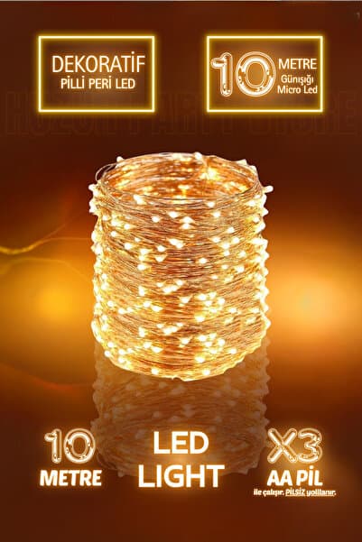 10 Metre Günışığı Ramazan Bayramı Işığı Dini Süsü Peri Led Işık Sarı Pilli Ledli Gece 3 Fonksiyon