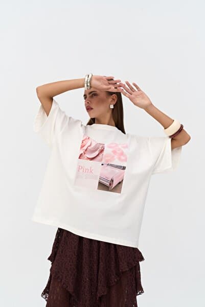 MAI STUDIOS CO. Ice Cream Oversize Beyaz T-Shirt
