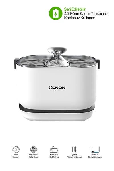 Kedi Su Pınarı | Çelik, Kablosuz, Sensörlü, 5200mAh, 2.5Lt, Su Çeşmesi (X8652)