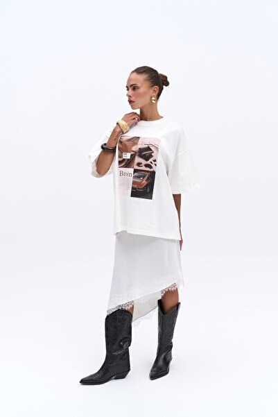 MAI STUDIOS CO. Chocolate Oversize Beyaz T-Shirt