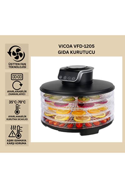 VICOA VFD 1205 Meyve Kurutma Makinesi- Zaman Ayarlı Sebze Meyve Et Kurutucu