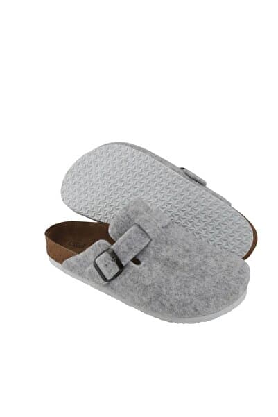 YILDIZ SHOES Ithal Unisex Kışlık Önü Kapalı Keçeli Günlük Sabo Ev Terliği Açık Gri