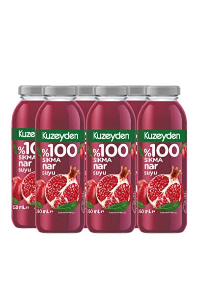 KUZEYDEN %100 Sıkma Nar Suyu | 6x250ml | İlave şeker, katkı ve koruyucu madde içermez | 6 Adet