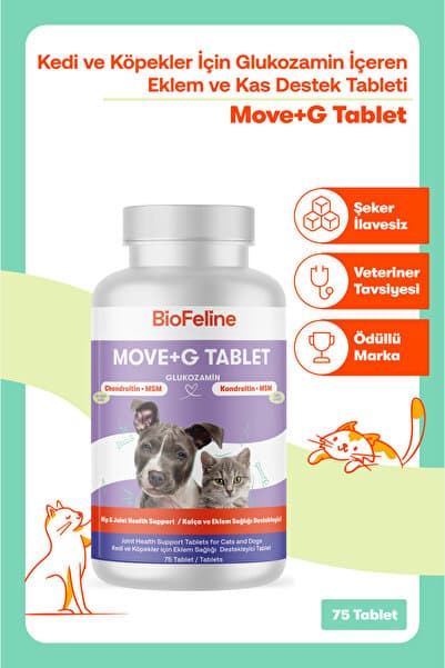 BioFeline Önleyici, Hareket Ve Kıkırdak Sağlığı Destekleyici MSM C Vitaminli Glukozamin Kedi Köpek Tablet 75 Adet | Köpek Eklem | Eklem Desteği | Eklem Vitamini | Move G