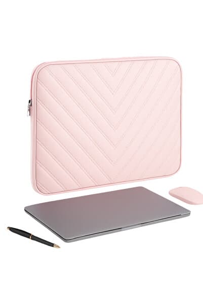 NS reliable 13-13.6 inç Macbook Air Pro Uyumlu Deri Laptop Çantası - Koruyucu Kılıf ve Laptop M2 M3- Açık Pembe