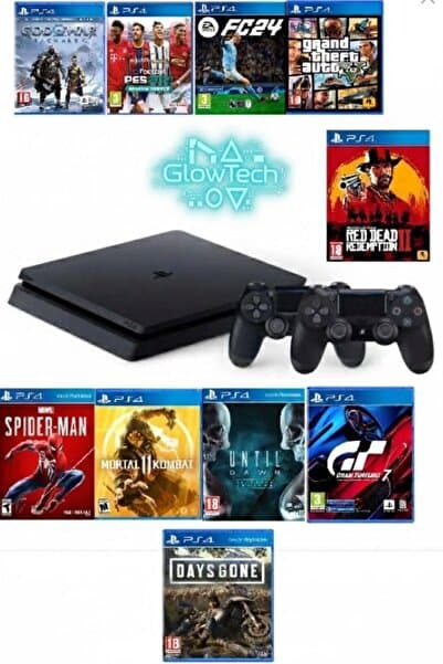 GlowTech Bursa Sony Ps4 1 Tb Slim Kasa 10 Oyunlu 2 Adet V2 Kol (11.00V) Revize Edilmiş Ürün 12 Ay Garanti