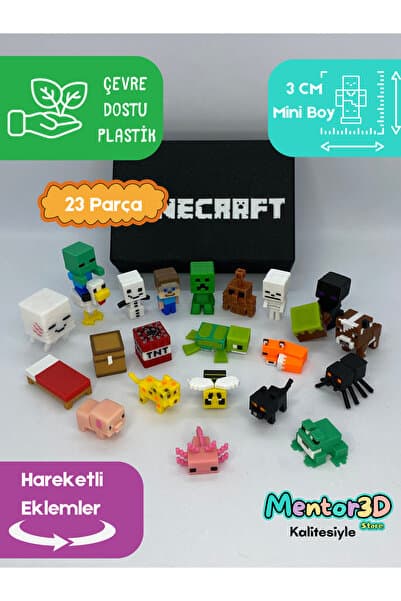 Mentor 3D Store Blok Oyuncak Minecraft Mini Figür Seti 23 Parça + Kutu ve Deprem Düdüğü Hediyeli