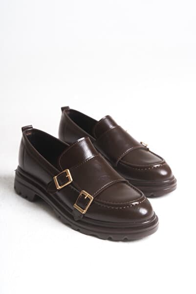 meyra'nın ayakkabıları Kadın Loafer Makosen Casual Tokalı Günlük Ayakkabı Tonyas Kahve