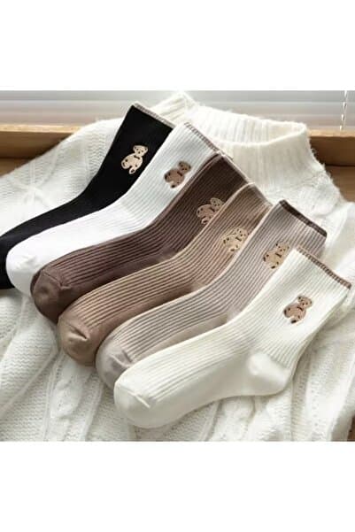 Çorap Kurdu 6 çift Ekonomik Paket Ayıcık Desenli Unisex Kolej Tenis Çorap Set