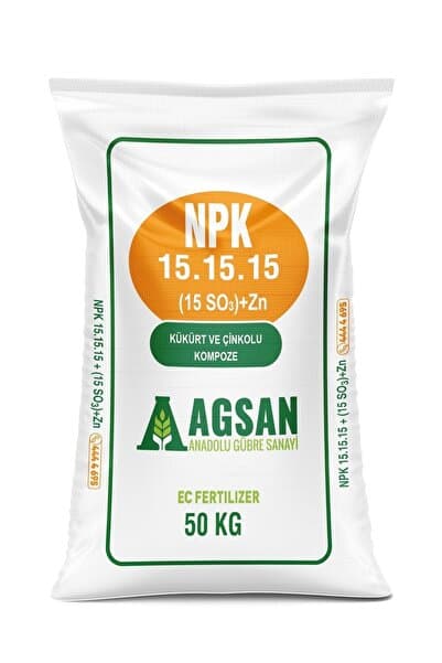 AGSAN Süper 15-15-15 + 15 SO3+Zn Kükürt ve Çinko İçerikli Kompoze Taban Gübresi 3 KG