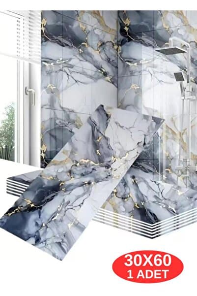 Renkli Duvarlar Shiny Blue Gold Mermer Desenli 60x30cm Yapışkanlı Mutfak Banyo Kaplama Duvar Paneli Kağıdı TX-6969