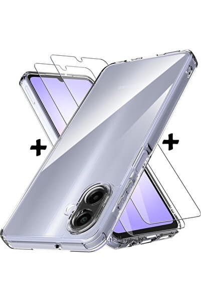 m.tk moveteck Samsung Galaxy A07 Kılıf Kamera Çıkıntılı Korumalı Yumuşak Şeffaf Silikon + 9H Ekran Koruyucu Cam