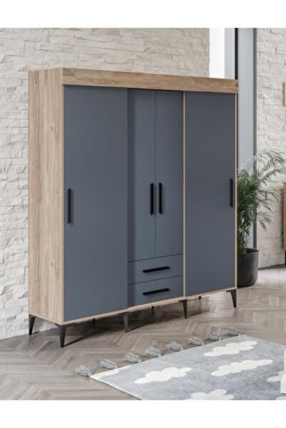 Izmir Sürgülü 2 Çekmeceli Kapaklı Dolap Flora Antrasit Mdf