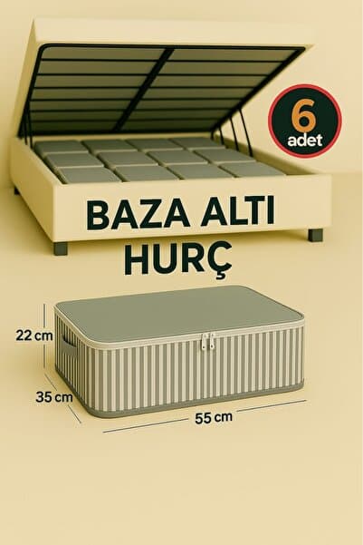 Spartek home textile 6 Adet- Antrasit Çizgili Orta Boy Baza Altı Ve Çekyat Tipi Hurç 55x35x22 Cm