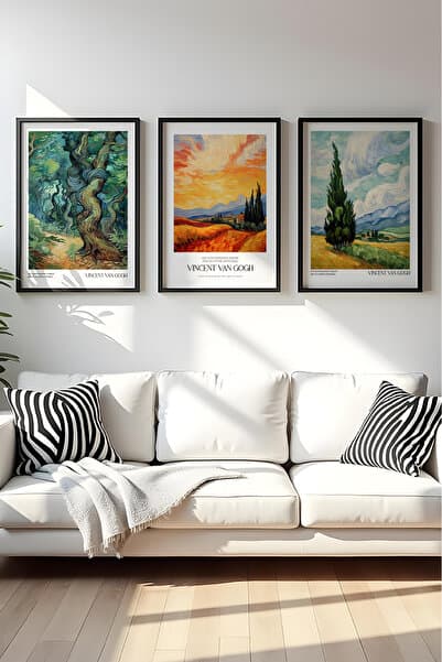 huhuli Ahşap Siyah Çerçeveli Vincent Van Gogh Tablo Seti Huhu528