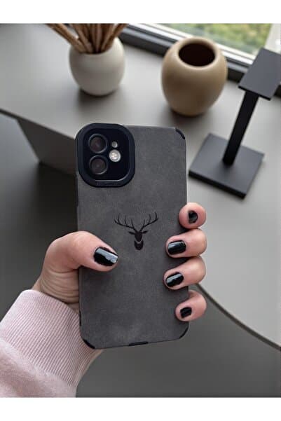 KVK PRİVACY iPhone 11 Uyumlu Geyik Desenli Premium Süet Dokulu Kamera Korumalı Kılıf