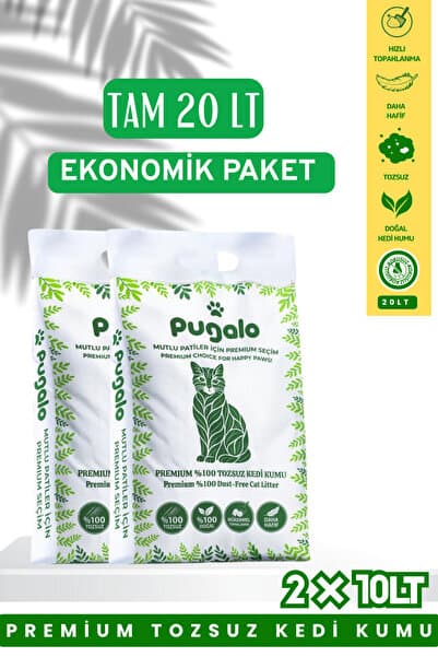 Pugalo Kokusuz Naturel Kedi Kumu 10LT X 2 Adet
