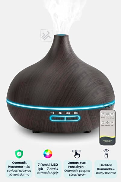 ROBEVE 550 ml Hava Nemlendirici Buhar Makinesi Ultrasonik Aroma Difüzör Oda Nemlendirici Işıklı Koyu