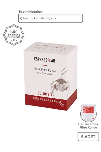 Espressolab Colombia Antioquia La Claudina Pratik Filtre Kahve 5'li Paket | Hızlı Ve Kolay Demleme