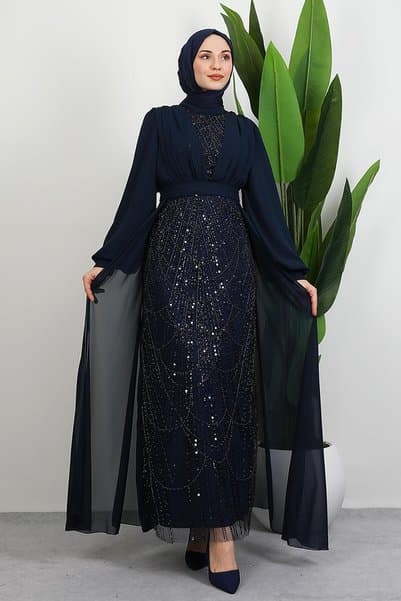 giz astore Yakamoz Taşlı Abiye Lacivert