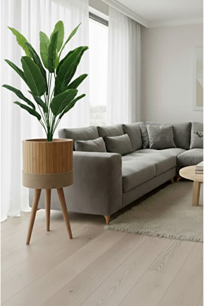 BLACK PEARL Bambu Saksı Sepeti Ahşap Ayaklı Saksı