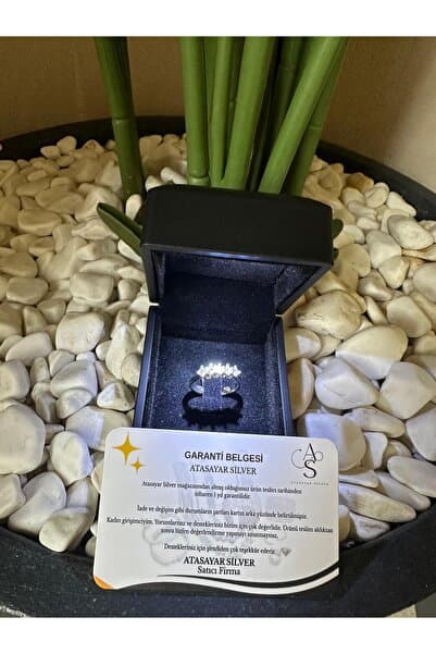 carrot silver SEVGİLİYE HEDİYE ATS100 925 Ayar Gümüş Işıklı Premium Kutuda 5 Taş Yüzük