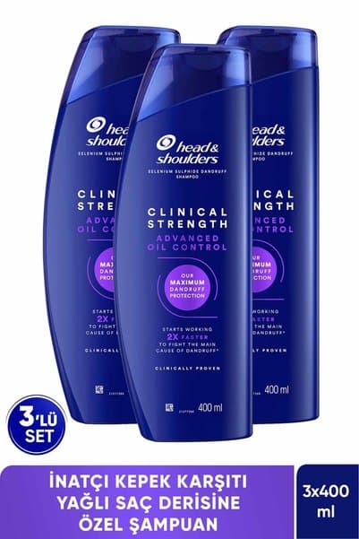 Head & Shoulders Clinical Strength Advanced Oil Control İnatçı Kepek Karşıtı Yağ Dengeleyici Şampuan 400 ml x 3