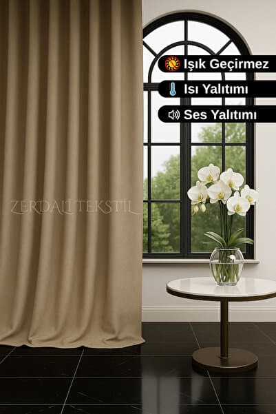 ZERDALİTEKSTİL Lüks 1. Sınıf Özel Dikim Bej Blackout Işık Geçirmez Fon Perde Ekstraforlu Karartma Blackout