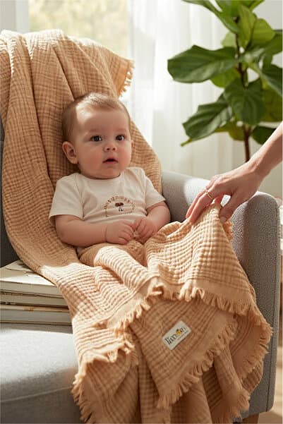 Limon's Baby Bej %100 Pamuk 4 Katlı Müslin Bebek/Çocuk Battaniyesi 110x110