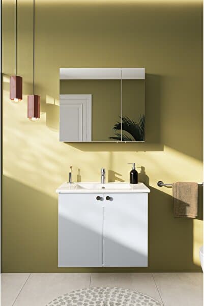 VitrA Shift T20 Banyo Dolabı Seti 80 cm – Lavabolu ve Ayna Dolaplı – Kül Gri