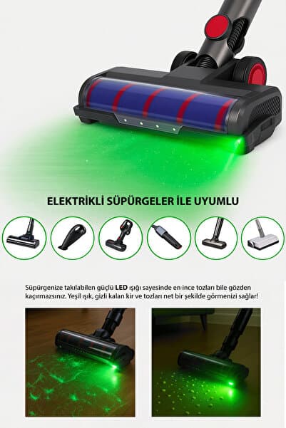 Waldern LED Yeşil Işık Süpürge Aparatı Tüy ve Toz Gösteren Işık, Tüm Süpürgelere Uyumlu (Pil Dahil)