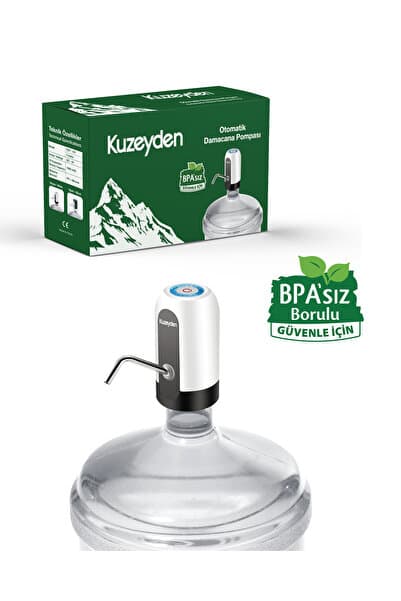 BPA'sız Şarjlı Damacana Pompası Beyaz | BPA'sız Boru | 10L - 15L - 19L | 1200 mAh | Beyaz