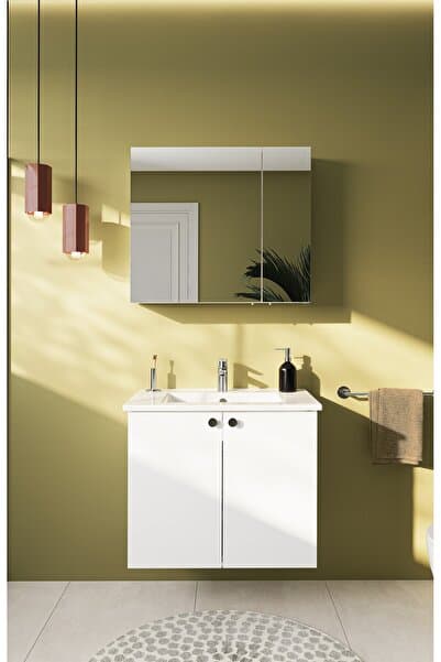 VitrA Shift T20 Banyo Dolabı Seti 80 cm – Lavabolu ve Ayna Dolaplı – Parlak Beyaz