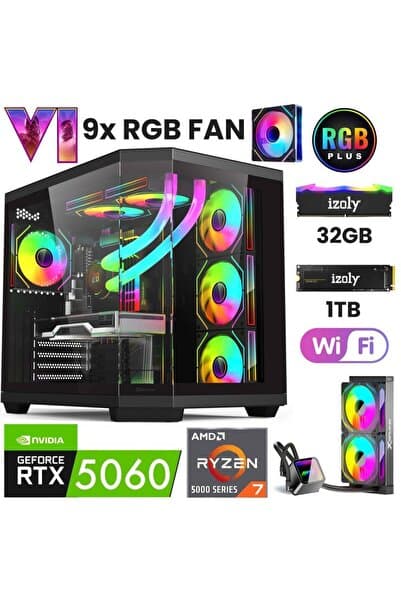 IZOLY T52 Ryzen 7 5700X 32GB 1TB M.2 NVME RTX 5060 8GB 240MM Sıvı Soğutma Oyuncu Oem Seti