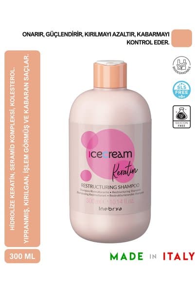 Inebrya Ice Cream Keratin Şampuan Yoğun Işlem Görmüş Saçlar Için Onarım Şampuanı 300ml