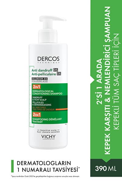 Vichy Dercos Hyalüronik Asit İçeren Kepek Karşıtı & Nemlendirici 2'si 1 Arada Şampuan 390 ml