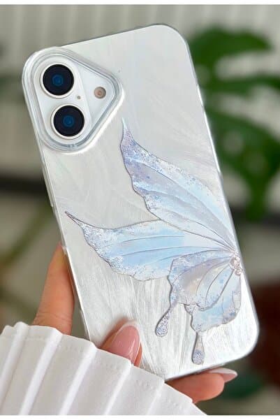 Go Aksesuar Iphone 16 Uyumlu Shine Platin Kelebek Tasarımlı Silikon Kılıf