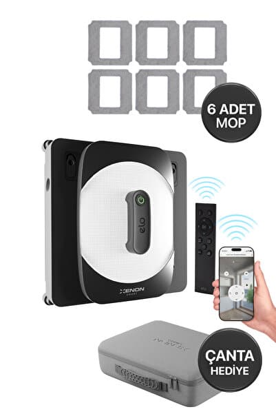 Xenon Smart Cam Silme Robotu ve 6 Adet Mop | Elo Serisi, Kumandalı, 3 Modlu, Mobil Kontrollü Set (B02878600003)